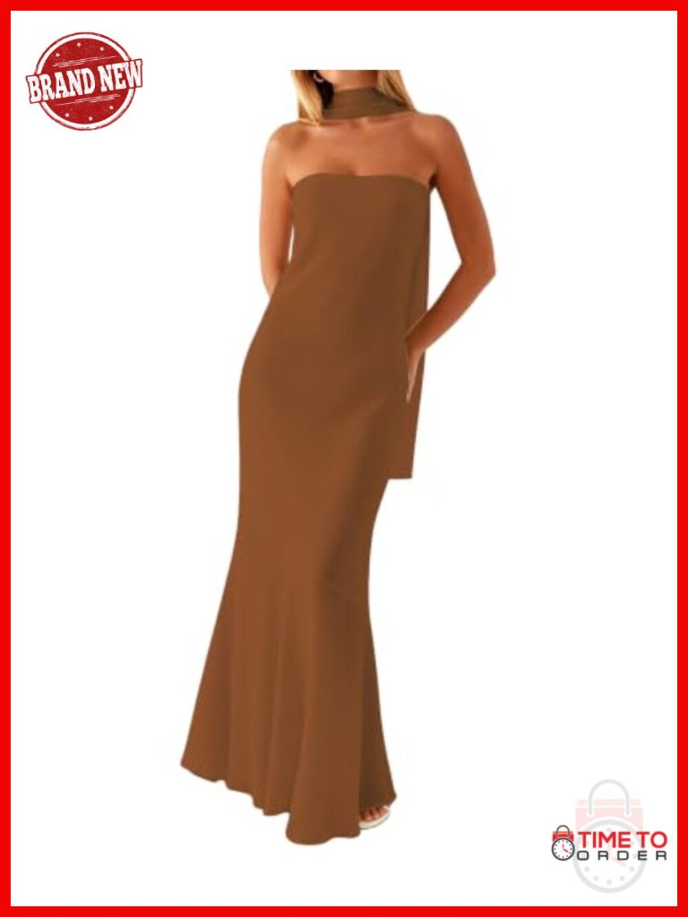Strapless Mesh Maxi Dress with Scarf Bodycon Formal Wedding Guest
